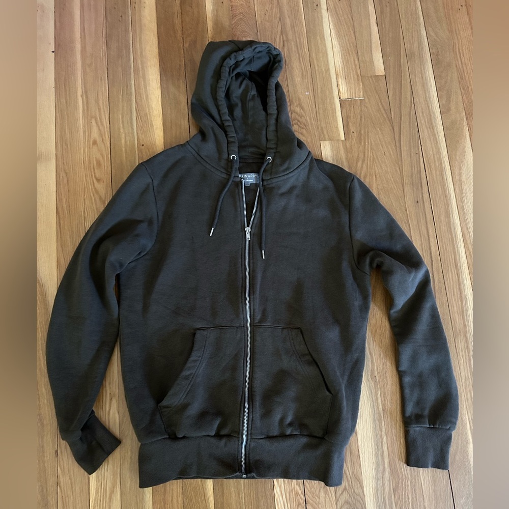 Used Men’s Primark zip up sweatshirt with pockets and hood Olive Green Size Lg